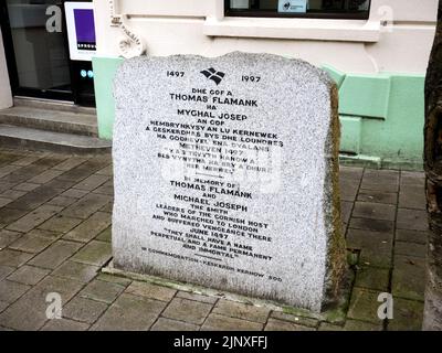 Mémorial à Michael Joseph et Thomas Flamank, rebelles cornish, 1497, Bodmin, Cornouailles. Banque D'Images