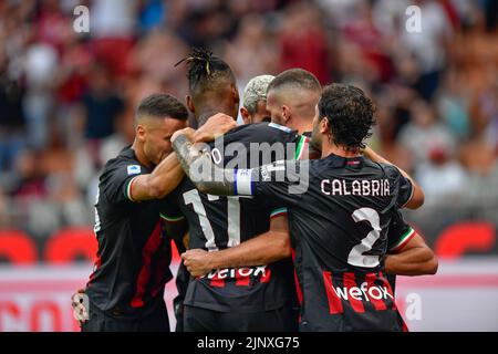 Milan, Italie. 13th août 2022. Ante Rebic (12) de l'AC Milan marque pour 4-2 pendant la série Un match entre l'AC Milan et Udinese à San Siro à Milan. (Crédit photo : Gonzales photo/Alamy Live News Banque D'Images