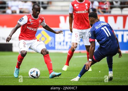 Reims, France. 14th août 2022. Kamory DOUMBIA de Reims lors du championnat français Ligue 1 football match entre Stade de Reims et Clermont foot 63 sur 14 août 2022 au stade Auguste Delaune de Reims, France - photo Matthieu Mirville/DPPI crédit: DPPI Media/Alamony Live News Banque D'Images