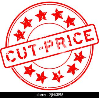 Grunge rouge couper mot prix avec l'icône en forme d'étoile cachet de caoutchouc rond sur fond blanc Illustration de Vecteur