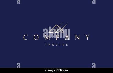 Logo doré vectoriel sur lequel une image abstraite du toit d'une maison avec des rayures tendant vers le haut. Illustration de Vecteur