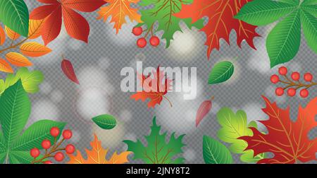 Feuilles d'automne rouge et jaune, fond transparent de modèle de toile - illustration vectorielle Illustration de Vecteur