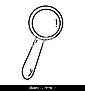 Icône en forme de loupe à dessin main. Dessin vectoriel illustration du symbole de recherche, fournitures scolaires pour l'impression, page de coloriage, dessin pour enfants, logo Illustration de Vecteur