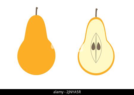 Poire entière et un morceau de poire sur un fond isolé. Illustration vectorielle plate. Illustration de Vecteur