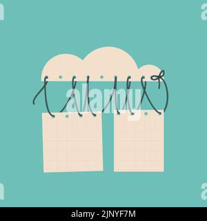 Feuilles de papier vierges suspendues sur un nuage. Modèles pour votre conception, cartes postales, affiches, etc. Illustration à plat Vector mignon. Illustration de Vecteur