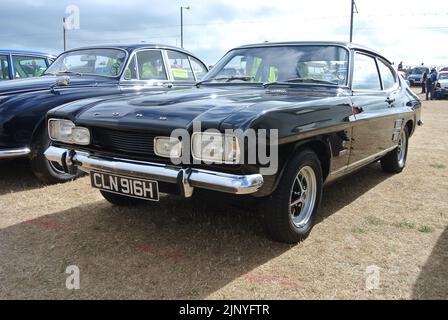 Un Ford Capri Mk1 1969 est exposé au salon automobile classique de la Riviera anglaise, à Paignton, Devon, Angleterre, Royaume-Uni. Banque D'Images