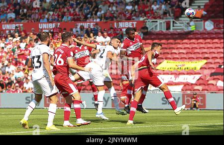 Middlesbrough, Royaume-Uni. 14th août 2022. John Egan, de Sheffield United, se dirige vers le but avant qu'il ne soit refusé lors du match de championnat Sky Bet entre Middlesbrough et Sheffield United au stade Riverside, à Middlesbrough, le dimanche 14th août 2022. (Crédit : Michael Driver | MI News) crédit : MI News & Sport /Alay Live News Banque D'Images