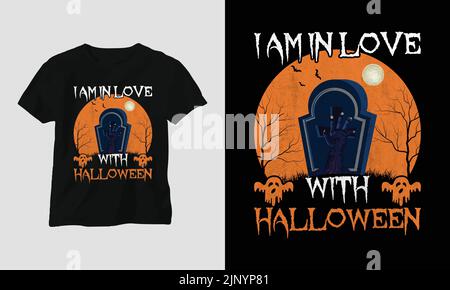 Halloween Day Special T-shirt graphique avec “Halloween” Design Vector T-shirt, mag, sticker, tapis mural, etc. Modèle vectoriel de conception Illustration de Vecteur