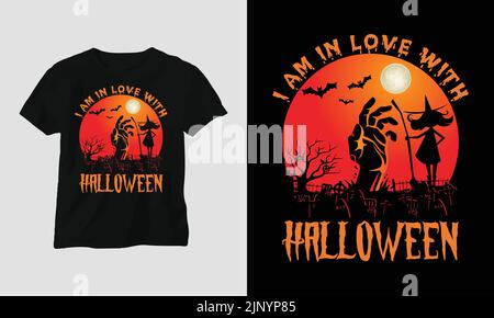 Halloween Day Special T-shirt graphique avec “Halloween” Design Vector T-shirt, mag, sticker, tapis mural, etc. Modèle vectoriel de conception Illustration de Vecteur