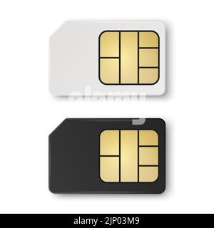 Vector 3D Realistic, jeu de modèles de cartes SIM en plastique blanc et noir isolé. Modèle de conception de carte SIM pour maquette, marquage. Vue de dessus Illustration de Vecteur