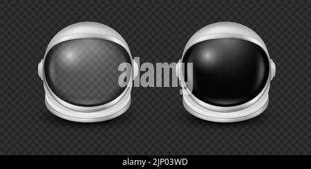 Vector 3D casques astronautes réalistes, masque cosmonaute avec visière en verre transparent pour l'exploration spatiale, jeu d'icônes isolé. Partie costume blanc pour Illustration de Vecteur