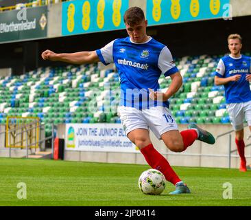 Ethan Devine en action - Linfield vs Portatown, Windsor Park Belfast, dimanche 14th août 2022 Banque D'Images