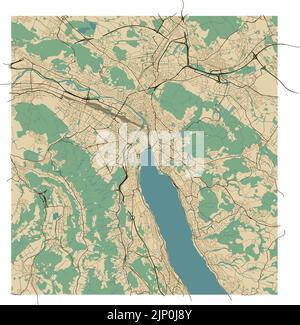 Carte de la ville de Zurich, Suisse, modifiable par vecteur Illustration de Vecteur