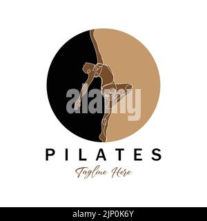 Pilates position assise logo symbole icône un exercice de yoga apaisant qui déplace tout le corps Illustration de Vecteur