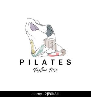 Pilates position assise logo symbole icône un exercice de yoga apaisant qui déplace tout le corps Illustration de Vecteur