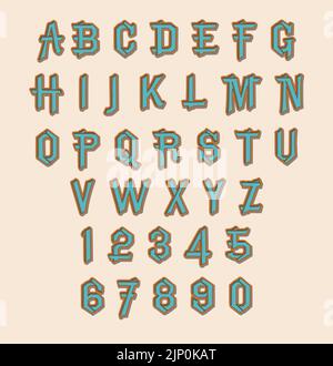 Effet de police vintage. Jeu de lettres majuscules et de chiffres. Police d'illustration vectorielle. Illustration de Vecteur