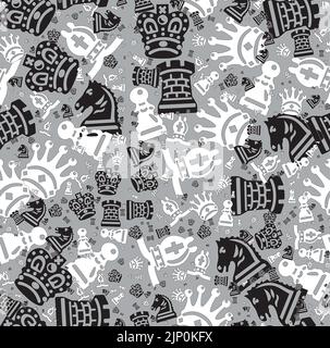 Motif sans couture avec pièces d'échecs noir et blanc Illustration de Vecteur