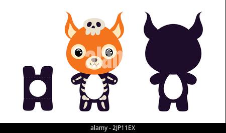 Modèle de porte-œufs en chocolat mignonne découpé Halloween écureuil. Personnage animal de dessin animé dans un costume de squelette. Boîte en papier pour l'œuf de pâques. PR Illustration de Vecteur