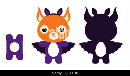 Modèle de porte-œufs en chocolat mignonne découpé Halloween écureuil. Personnage animal de dessin animé dans un costume de chauve-souris. Boîte en papier pour l'œuf de pâques. Impression Illustration de Vecteur