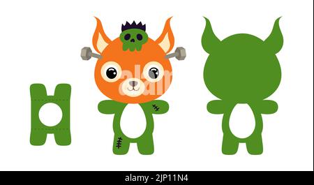 Modèle de porte-œufs en chocolat mignonne découpé Halloween écureuil. Personnage animal de dessin animé dans un costume de monstre. Boîte en papier pour l'œuf de pâques. PRI Illustration de Vecteur