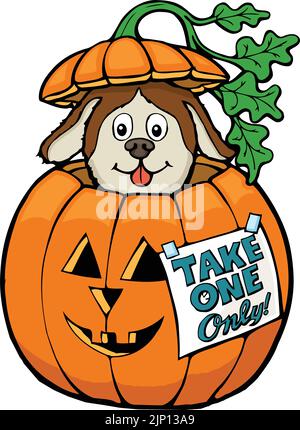 dessin animé chiot mignon dans une citrouille Illustration de Vecteur