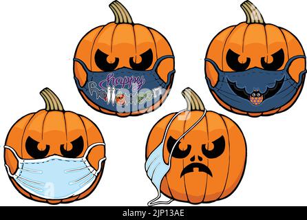 ensemble de citrouilles d'halloween avec masques Illustration de Vecteur