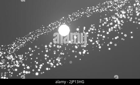 Rendu simple-3D scène de disque d'accrétion stylisé ou ceinture d'astéroïdes en orbite autour d'une étoile lumineuse en niveaux de gris Banque D'Images