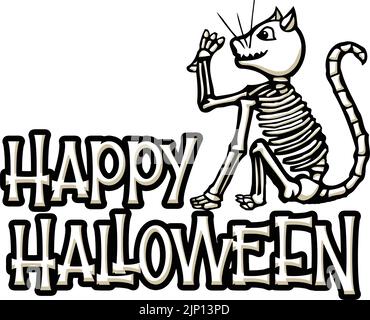 chat squelette de dessin animé - joyeux halloween Illustration de Vecteur