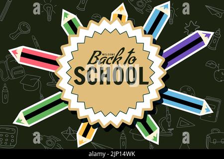 Bandeau de rentrée, rétro. Modèle d'arrière-plan icônes accessoires Illustration de Vecteur