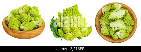 Chou de brocoli romanesco ou chou-fleur romain isolé sur fond blanc avec pleine profondeur de champ, Banque D'Images