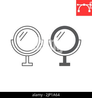 Ligne miroir ronde et icône de glyphe, cercle et maquillage, icône de vecteur miroir, graphiques vectoriels, signe de contour de contour modifiable, eps 10. Illustration de Vecteur