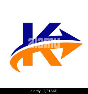 Concept du logo financier de la lettre K avec flèche de croissance. Logotype de développement économique modèle de vecteur de symbole Illustration de Vecteur