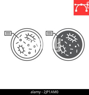 Ligne de boîtes de Pétri et icône de glyphe, biologie et science, boîte de Petri avec icône de vecteur de bactéries, graphiques vectoriels, signe de contour de contour modifiable de contour, eps 10. Illustration de Vecteur