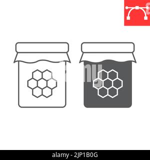 Ligne de jarre de miel et icône de glyphe, naturel et ruche, icône de vecteur de miel, graphiques de vecteur, signe de contour de trait modifiable, eps 10. Illustration de Vecteur