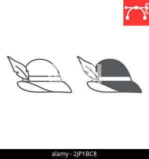 Tyrolienne Hat ligne et glyphe icône, boisson et chapeau oktoberfest, allemagne Hat vector icône, graphiques vectoriels, modifiable contour de trait signe, eps 10. Illustration de Vecteur