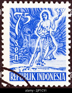 INDONÉSIE - VERS 1951 : un timbre imprimé en Indonésie montre Spirit of Indonesia, vers 1951. Banque D'Images