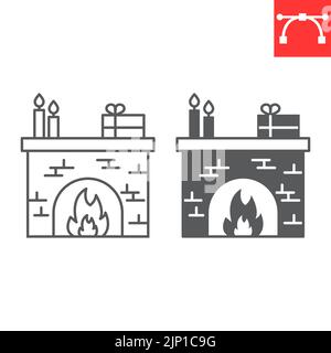 Ligne de cheminée de Noël et icône de glyphe, Noël et intérieur, icône de vecteur de cheminée, graphiques de vecteur, signe de contour de trait modifiable, eps 10. Illustration de Vecteur