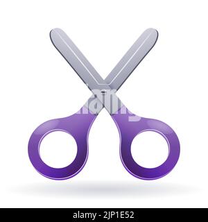 Ciseaux de papeterie avec poignées en plastique isolées sur fond blanc. Outil de coupe. Illustration vectorielle. Illustration de Vecteur