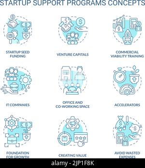 Programmes de support de démarrage turquoise concept icônes ensemble Illustration de Vecteur