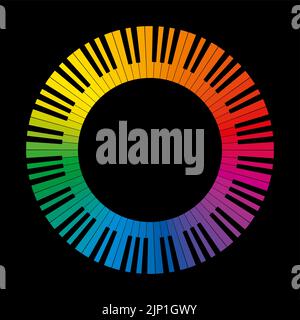 Cercle de clavier musical coloré, composé de motifs d'octave connectés. Cadre construit à partir des touches noires et blanches d'un clavier de piano. Banque D'Images