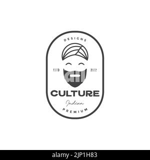 old man indian avec logo de l'insigne de turban Illustration de Vecteur