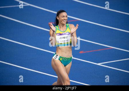 05-8-22 - Michelle Jenneke, Australie, dans la chaleur de 100 mètres haies aux Jeux du Commonwealth de Birmingham 2022 au stade Alexander, Birmingham. Banque D'Images