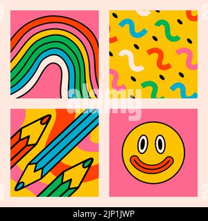 Dessin animé vecteur drôle visage monstre mignon personnage comique. Illustration de Vecteur