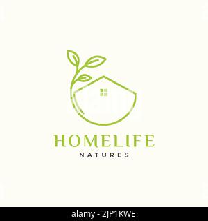 maison nature avec logo feuille Illustration de Vecteur