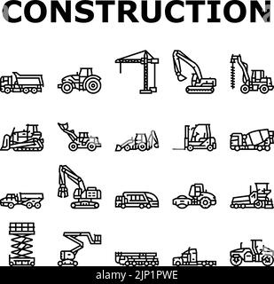 les icônes de tracteur de voiture de construction définissent le vecteur Illustration de Vecteur