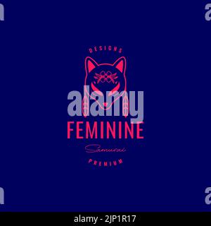 masque de chat samouraï femme logo design Illustration de Vecteur