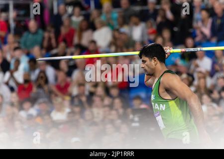 07-8-22 - Arshad Nadeem, Pakistan, dans la finale de la course des hommes Javelin aux Jeux du Commonwealth de Birmingham 2022 au stade Alexander, Birmingham. Crédit Banque D'Images