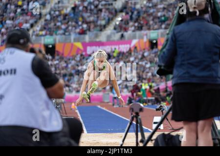 07-8-22 - Brooke Buschkuehl, Australie, lors de la finale de saut en longueur des femmes aux Jeux du Commonwealth de Birmingham 2022 au stade Alexander, Birmingham. Banque D'Images