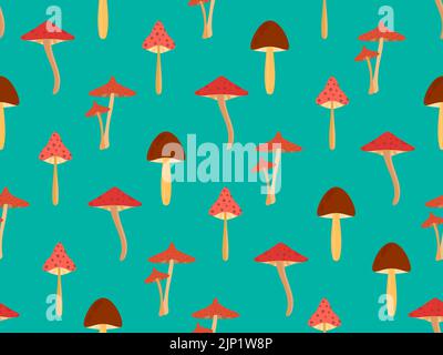 Motif de champignons de tabouret sans couture. Champignons avec bouchons rouges. Champignons de tabouret toxiques non comestibles. Design pour affiches, bannières et promotion i Illustration de Vecteur