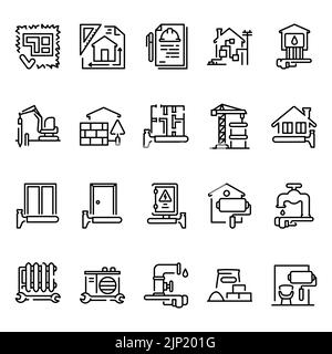 Jeu d'icônes de lignes de couleur pour la construction d'une maison. Affiche une page Web, une application mobile, un bouton. Contour modifiable. Illustration de Vecteur